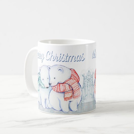Kute Waterverf Polar Beren Merry Kerstry Koffiemok (Voorkant links)