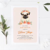Kute Waterverf Pug Peach Floral Baby shower