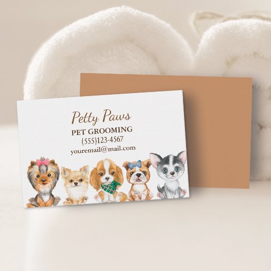 Kute Waterverf Puppies Pet Grooming Service Busin Visitekaartje