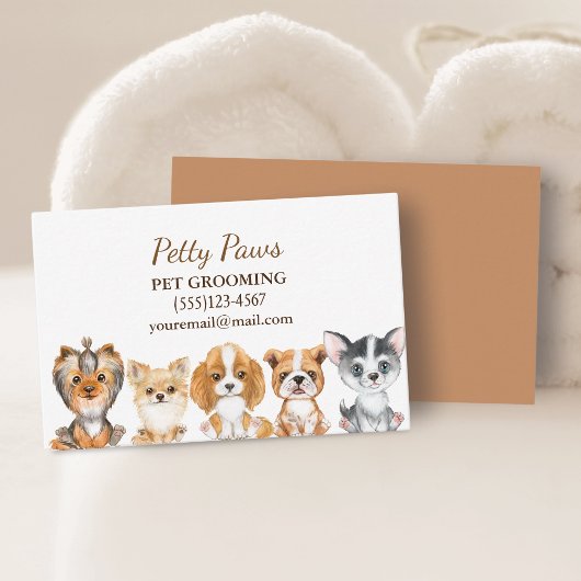 Kute Waterverf Puppies Pet Grooming Service Visitekaartje