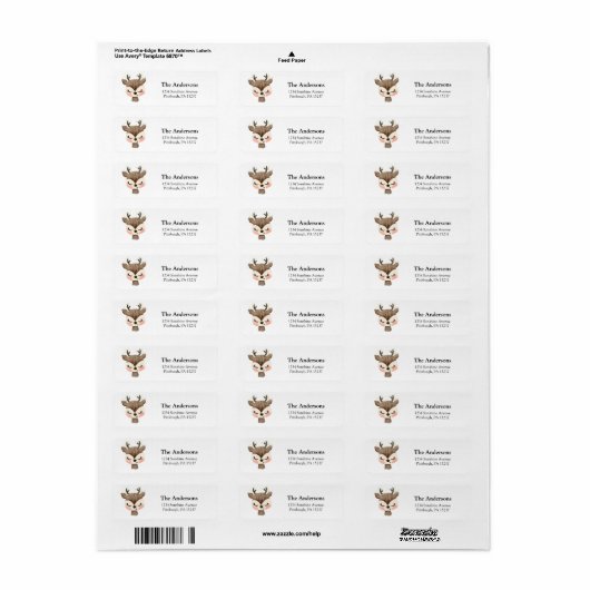 Kute Waterverf Reindester Return Address Etiket (Full Sheet)
