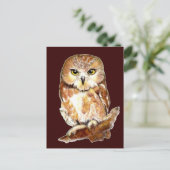 Kute Waterverf Saw Whet Owl, Bird, Animal Briefkaart (Staand voorkant)