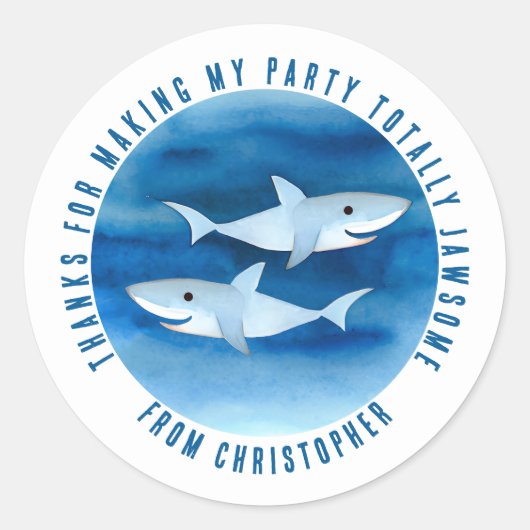 Kute Waterverf Sharks Hartelijk dank Ronde Sticker (Voorkant)