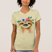 Kute Waterverf Sloth met een groot aantal bloemen T-shirt (Voorkant)