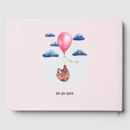 Kute Waterverf Sloth Moeder and Name Baby shower Gastenboek (Achterkant)