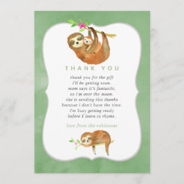Kute Waterverf Sloth themed Baby shower Hartelijk  Bedankkaart