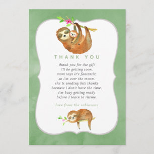 Kute Waterverf Sloth themed Baby shower Hartelijk  Bedankkaart