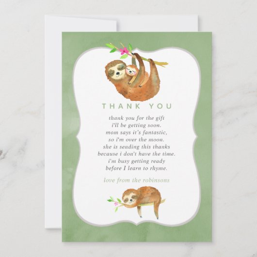 Kute Waterverf Sloth themed Baby shower Hartelijk  Bedankkaart (Voorkant)