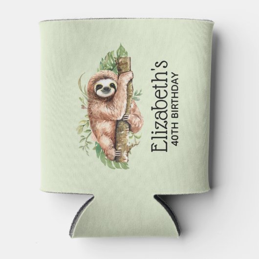 Kute Waterverf Sloth & Tropical Leaves Birthday Blikjeskoeler (Voorkant)