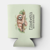 Kute Waterverf Sloth & Tropical Leaves Birthday Blikjeskoeler (Achterkant)