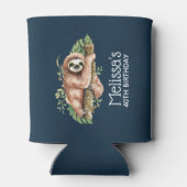 Kute Waterverf Sloth & Tropical Leaves Birthday Blikjeskoeler (Achterkant)