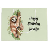 Kute Waterverf Sloth & Tropical Leaves Birthday Groot Cadeauzakje (Voorkant)