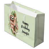 Kute Waterverf Sloth & Tropical Leaves Birthday Groot Cadeauzakje (Voorkant Gekanteld)