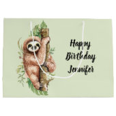 Kute Waterverf Sloth & Tropical Leaves Birthday Groot Cadeauzakje (Achterkant)