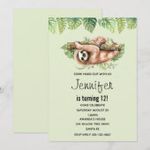 Kute Waterverf Sloth & Tropical Leaves Birthday Kaart (Voorkant / Achterkant)