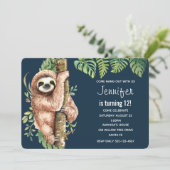 Kute Waterverf Sloth & Tropical Leaves Birthday Kaart (Staand voorkant)