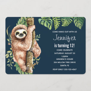 Kute Waterverf Sloth & Tropical Leaves Birthday Kaart