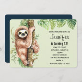 Kute Waterverf Sloth & Tropical Leaves Birthday Kaart (Voorkant / Achterkant)