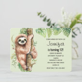 Kute Waterverf Sloth & Tropical Leaves Birthday Kaart (Staand voorkant)