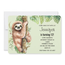 Kute Waterverf Sloth & Tropical Leaves Birthday