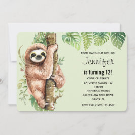 Kute Waterverf Sloth & Tropical Leaves Birthday Kaart
