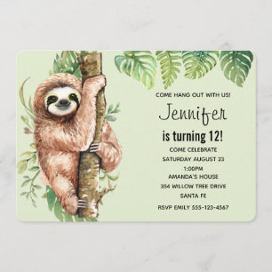 Kute Waterverf Sloth & Tropical Leaves Birthday Kaart