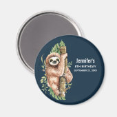 Kute Waterverf Sloth & Tropical Leaves Birthday Magneet (Voorkant / Achterkant)