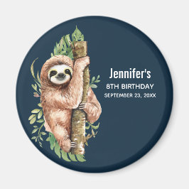 Kute Waterverf Sloth & Tropical Leaves Birthday Magneet