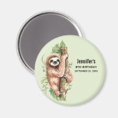Kute Waterverf Sloth & Tropical Leaves Birthday Magneet (Voorkant / Achterkant)