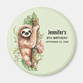 Kute Waterverf Sloth & Tropical Leaves Birthday Magneet