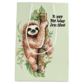 Kute Waterverf Sloth & Tropical Leaves Birthday Medium Cadeauzakje (Achterkant)