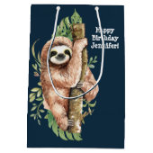 Kute Waterverf Sloth & Tropical Leaves Birthday Medium Cadeauzakje (Achterkant)