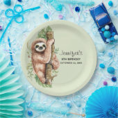 Kute Waterverf Sloth & Tropical Leaves Birthday Papieren Bordje (Feest)