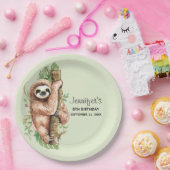 Kute Waterverf Sloth & Tropical Leaves Birthday Papieren Bordje (Feest)
