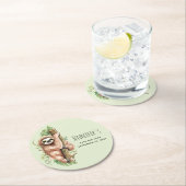 Kute Waterverf Sloth & Tropical Leaves Birthday Ronde Kartonnen Onderzetter (Insitu)