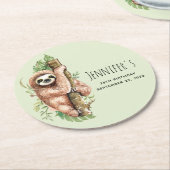 Kute Waterverf Sloth & Tropical Leaves Birthday Ronde Kartonnen Onderzetter (Gebogen)