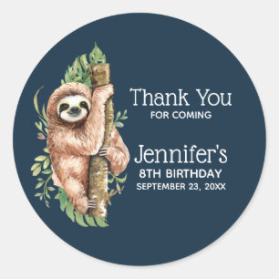 Kute Waterverf Sloth & Tropical Leaves Birthday Ronde Sticker