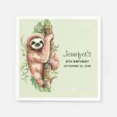 Kute Waterverf Sloth & Tropical Leaves Birthday Servet (Voorkant)