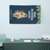 Kute Waterverf Sloth & Tropical Leaves Birthday Spandoek (Beurs)