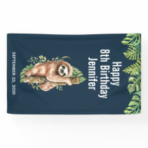 Kute Waterverf Sloth & Tropical Leaves Birthday