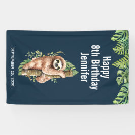 Kute Waterverf Sloth & Tropical Leaves Birthday Spandoek