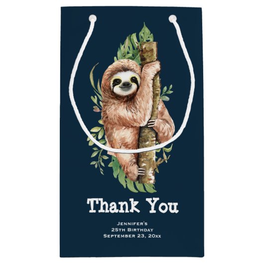 Kute Waterverf Sloth & Tropical Leaves Hartelijk d Klein Cadeauzakje (Achterkant)