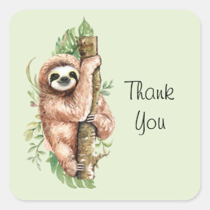 Kute Waterverf Sloth & Tropical Leaves Hartelijk d Vierkante Sticker