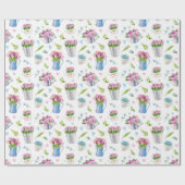 Kute Waterverf Spring Flower Pattern Happy Paast Cadeaupapier (Vlak)