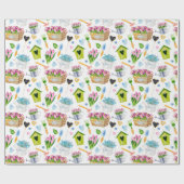 Kute Waterverf Spring Flower Pattern Happy Paast Cadeaupapier (Vlak)