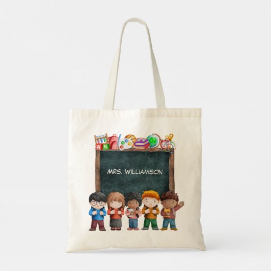 Kute Waterverf Terug naar Kinder schoolspullen Tote Bag (Achterkant)