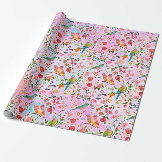Kute Waterverf vogelwrapppapier Cadeaupapier (Uitgerold)