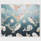 Kute Waterverf walvissen in het blauwe Zee Cadeaupapier (Vlak)