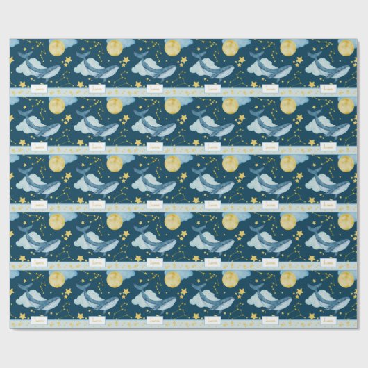 Kute Waterverf Whales Seamless Pattern Kinder Cadeaupapier (Vlak)