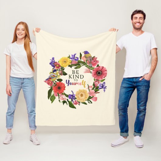 Kute wees aardig voor jezelf, van Floral Quote Fleece Deken (In situ)